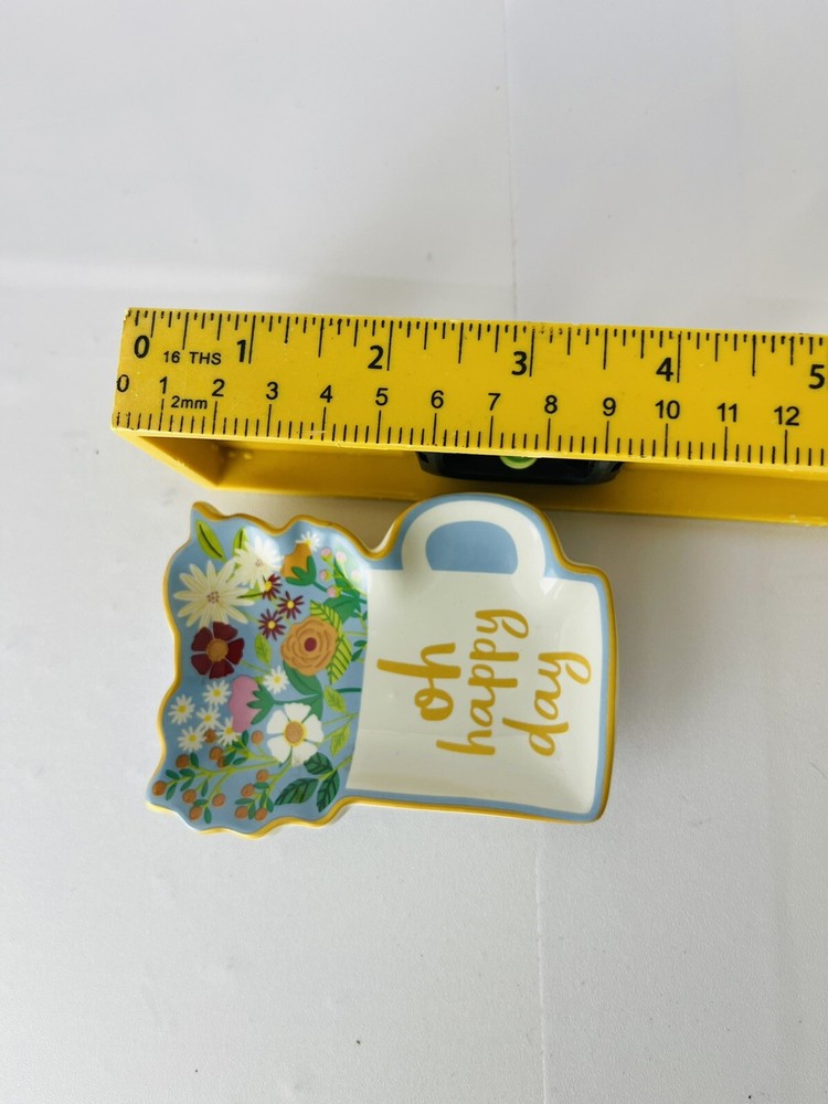 4pcs Ceramic iDesign Rectangular Trinket Dishes - 'Oh Happy Day' Cup, 3.5x2.5"