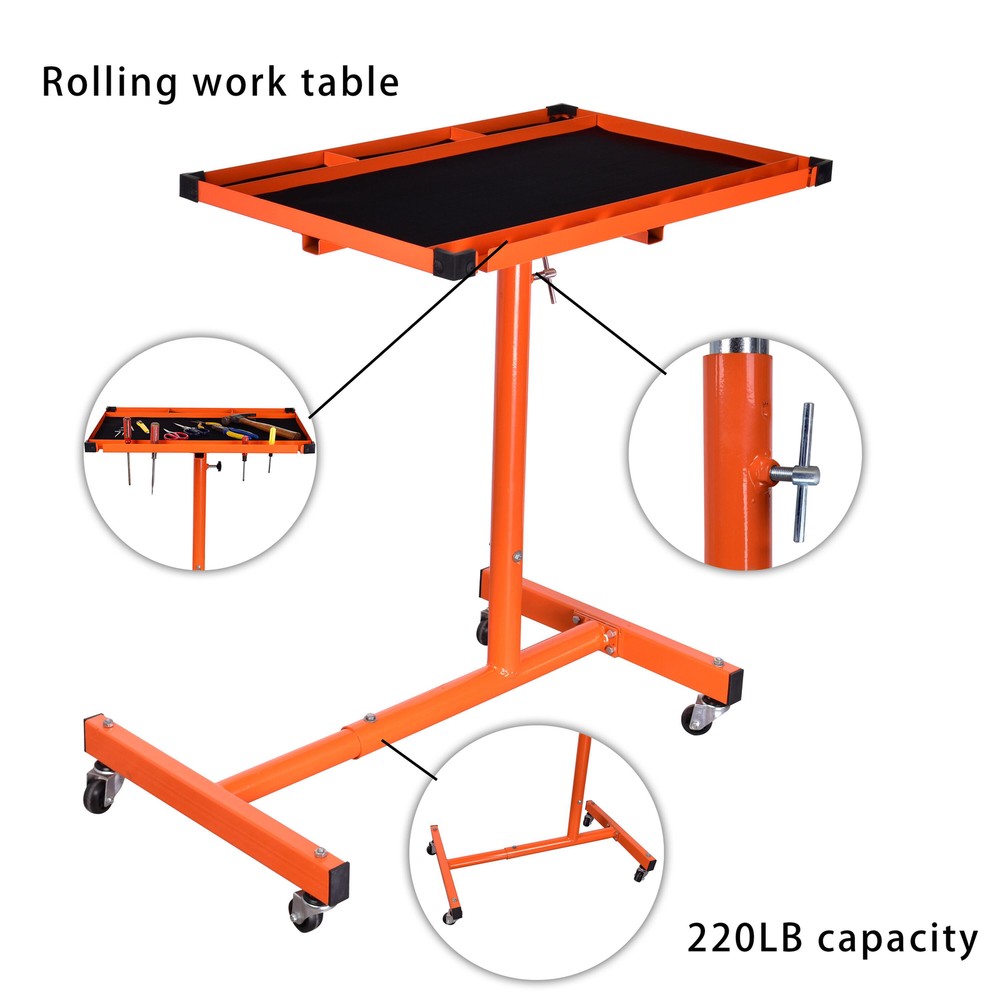 Rolling Tool Table 220lbs Capacity Tear Down Tray Mobile Work Table with Wheels