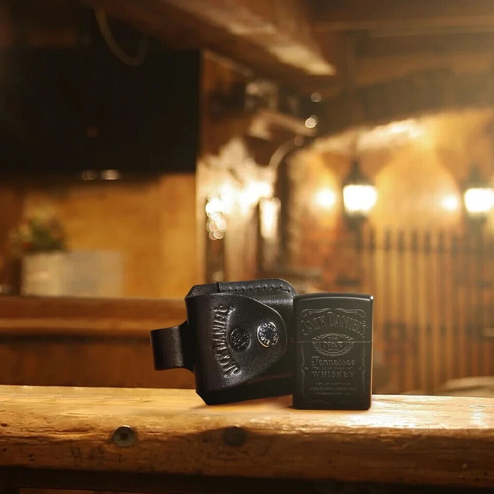 Sharp Jack Daniels  Zippo Lighter  And Leather Pouch Gift Set