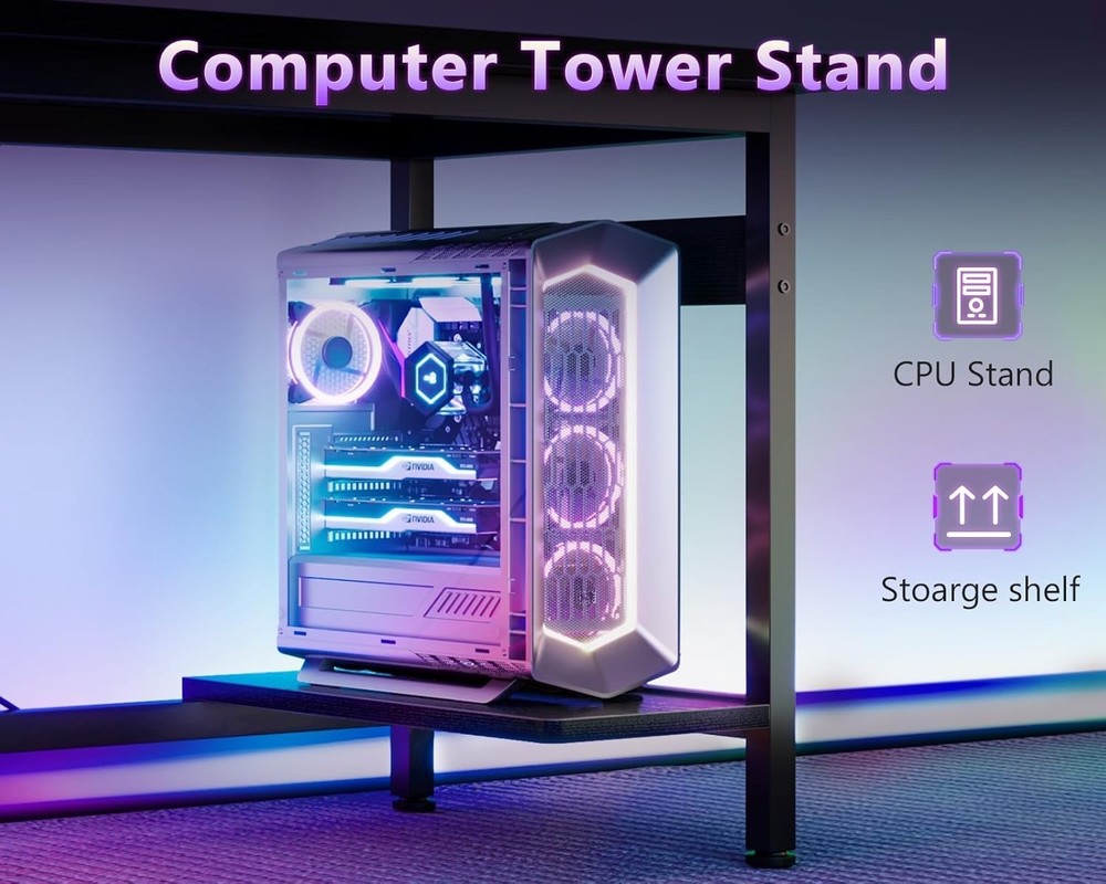 Home Office L Shape Corner Computer Desk Gaming PC Table with CPU Stand Side Bag