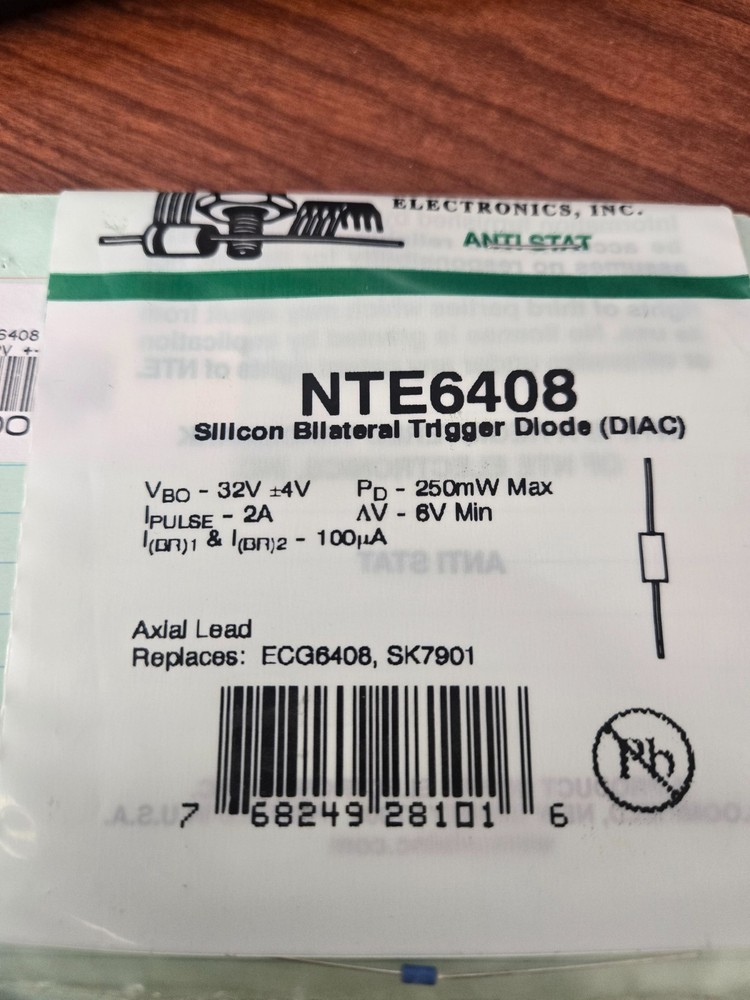 NTE6408 D-DIAC, Bilateral Trigger Diode, VBO = 32V