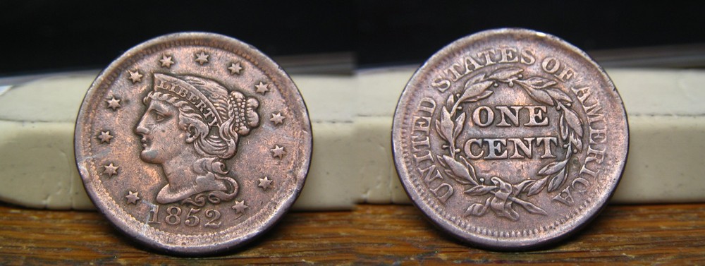 1852 LARGE CENT BRAIDED HAIR TYPE US COIN