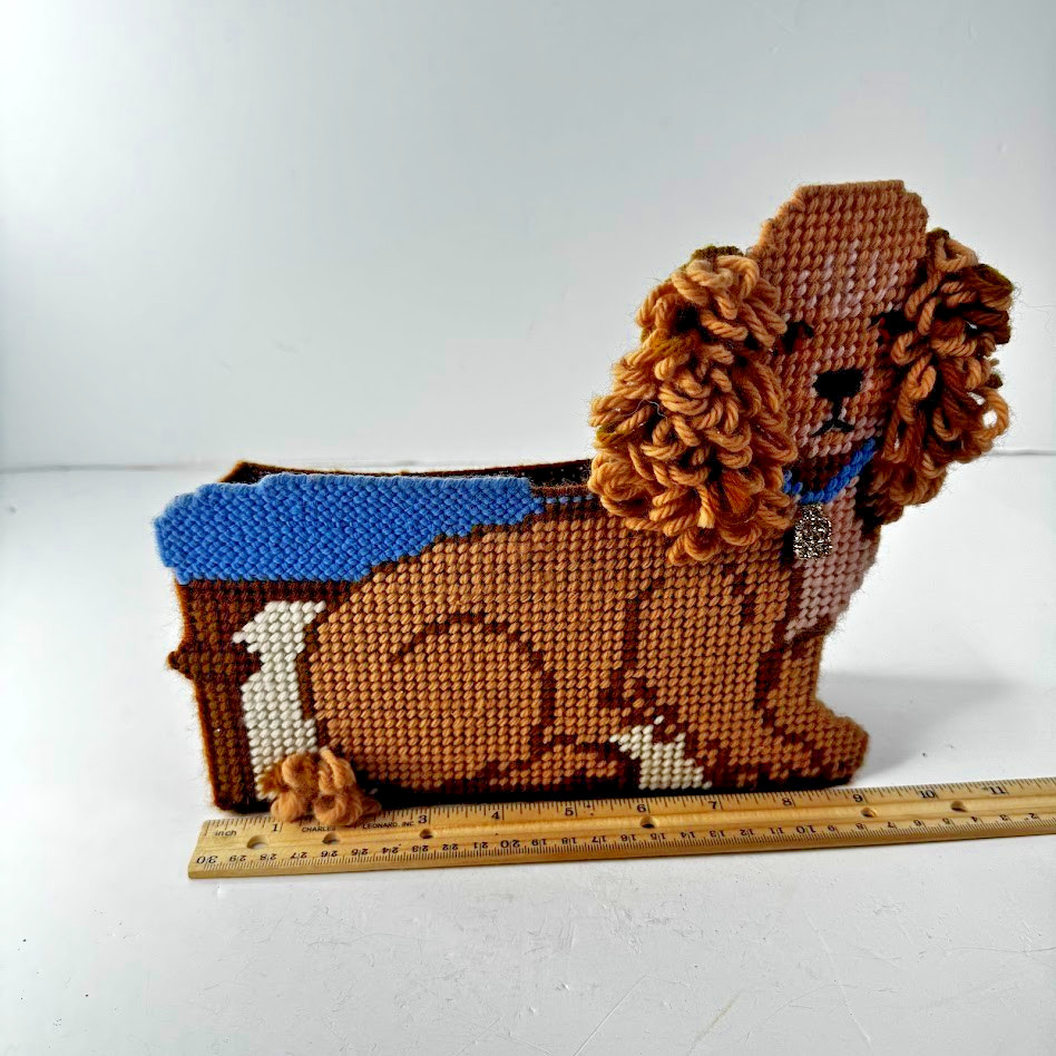 Vintage Bucilla Pre-Cut Plastic Canvas Kit Poochie Door Stop COMPLETED