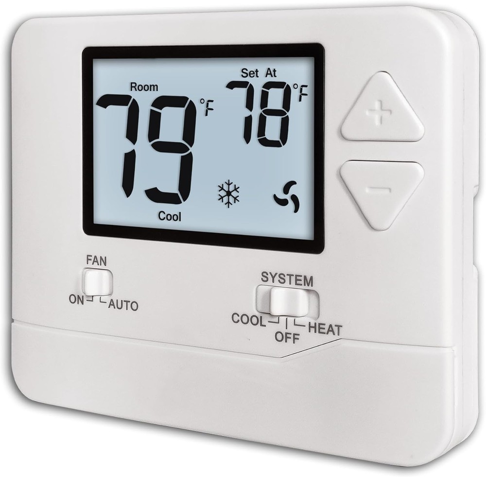 Efficient Non-Programmable Thermostat with White Backlight for Home HVAC Systems