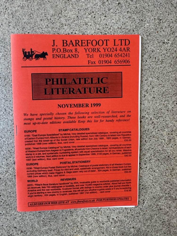 Barefoot Philatelic Literature Catalog Nov 1999 Stamp Reference List