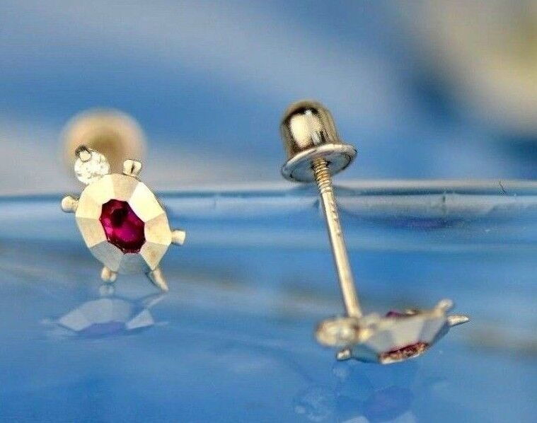 14k Yellow or White Gold Turtle CZ Stud Earring