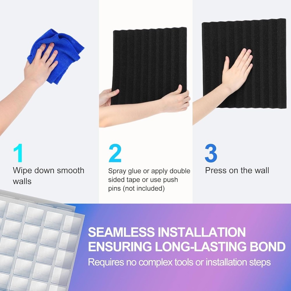 Acoustic Foam Panel Set Black 12 Pack