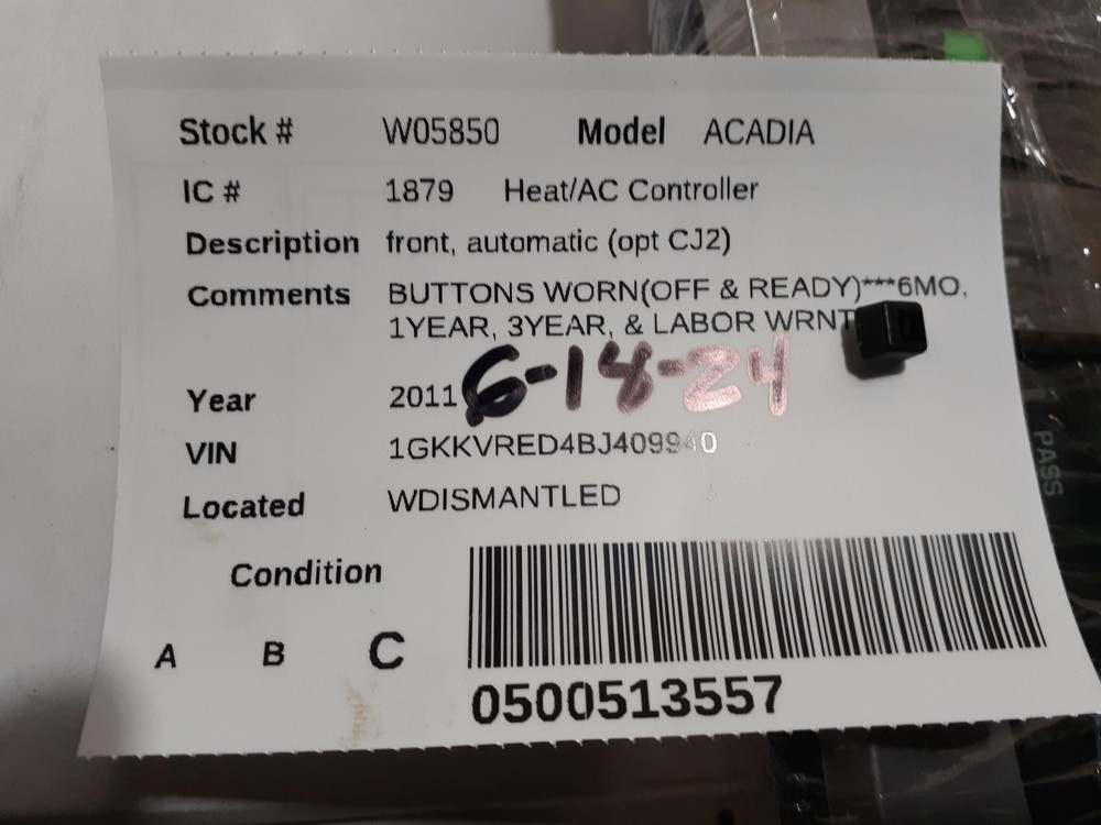 Used A/C Selector Switch fits: 2011 Gmc Acadia front automatic opt CJ2 Grade C