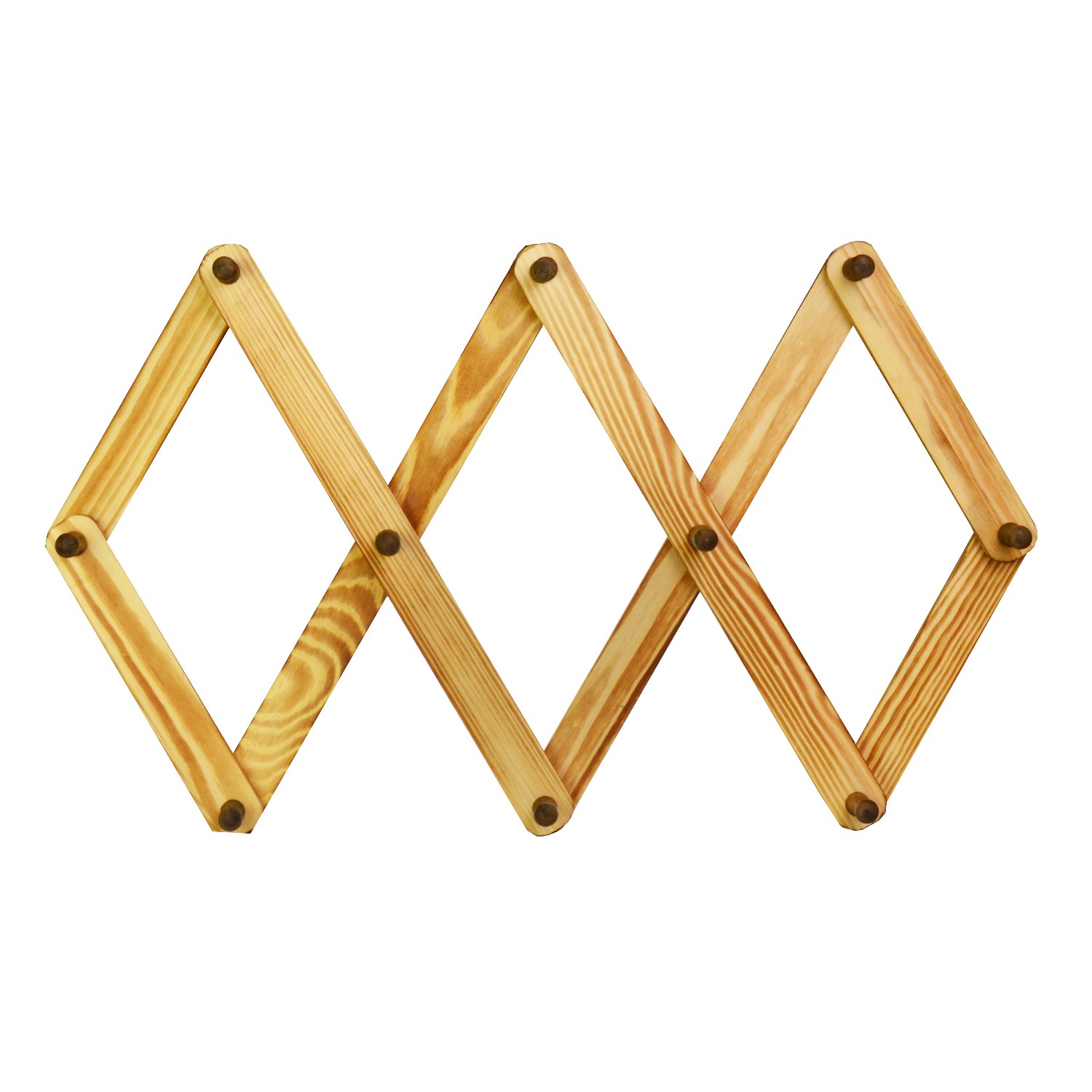 Wooden Wall Hanger Hand Carved Accordion Coat Rack 10 Pegs Expandable Wall Mount