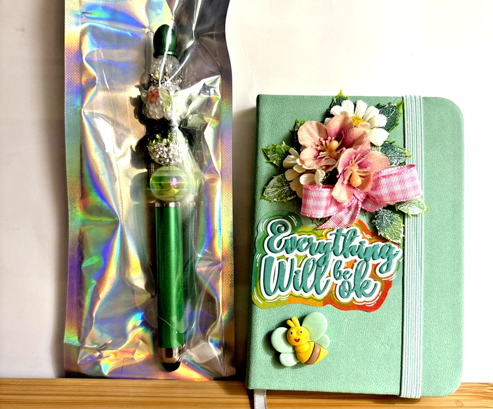 HANDCRAFTED BEADED PEN & NOTE PAD SET -everything Will Be Ok