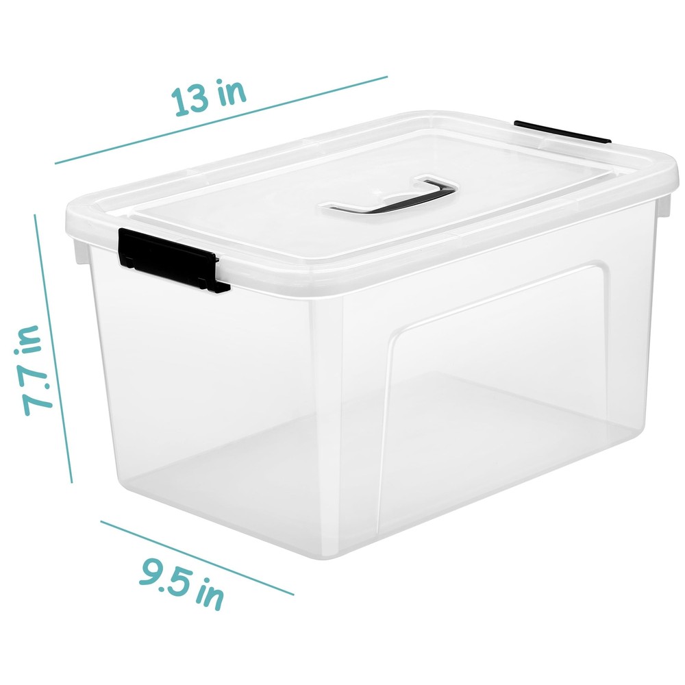 Clear Storage Latch Box 12 Quart, Plastic Organizing Box/Bin with Lid and Bla...