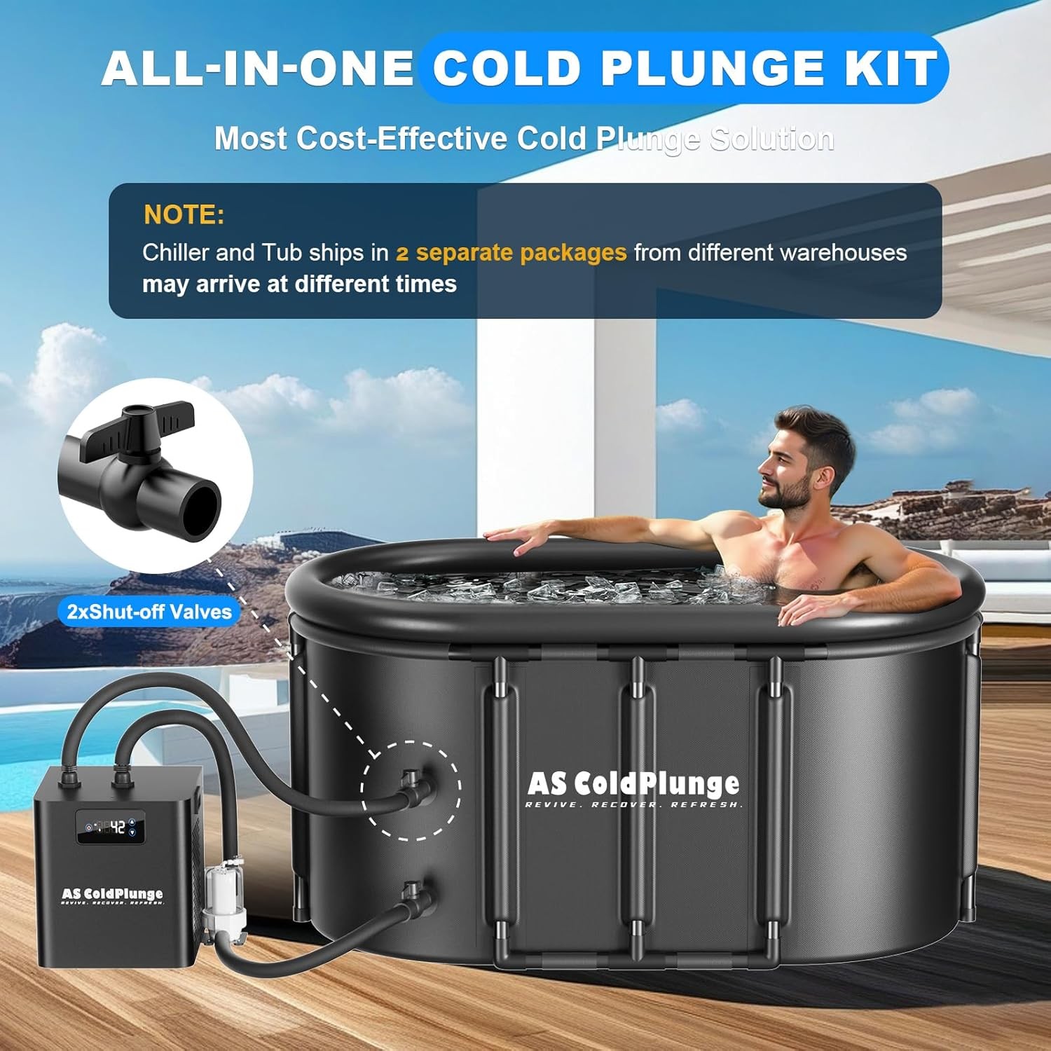 Water Chiller & Ice Bath Tub Kit Ice Pod XXL Tub Cold Plunge Therapy Recovery