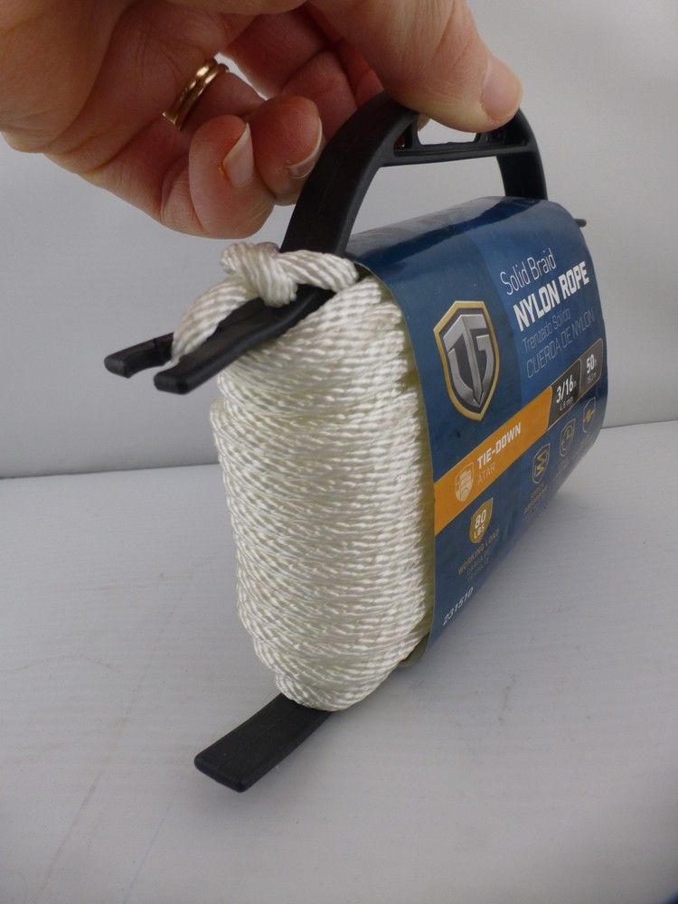 True Value Solid Braid Nylon Rope 3/16in x 50ft White Tie-Down Utility Cord R3