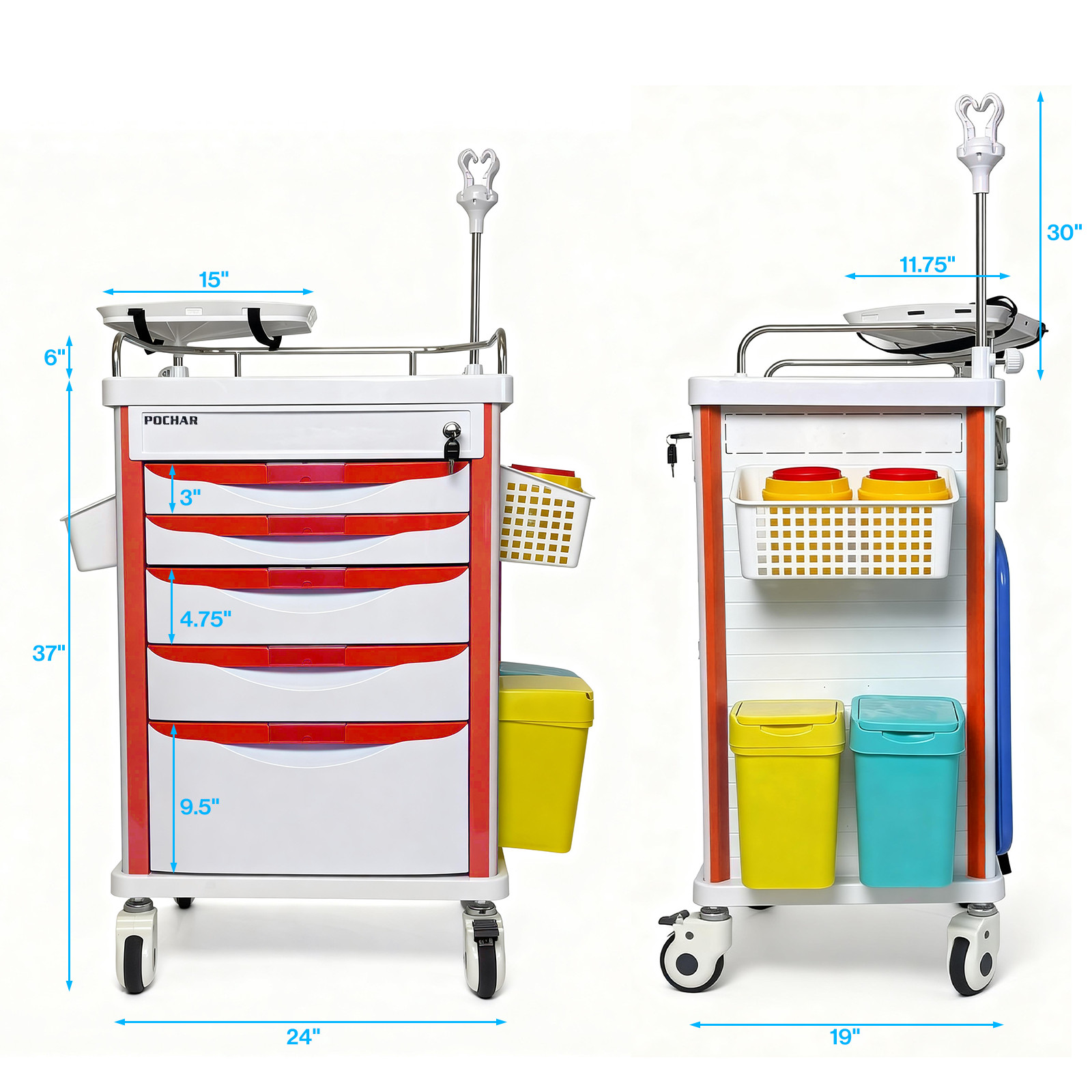 Medical Crash Cart with Emergency Accessory, Mobile Emergency Cart for Hospitals