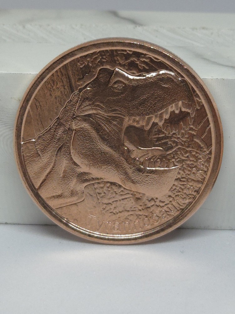 1 Oz. Solid .999 Fine Copper Round - Dinosaur Design