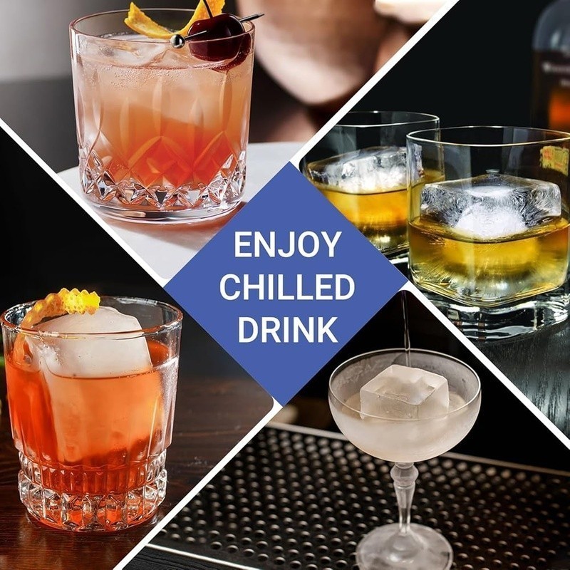 Large Silicone Ice Cube Tray Whiskey & Cocktails Easy Release Stackable New