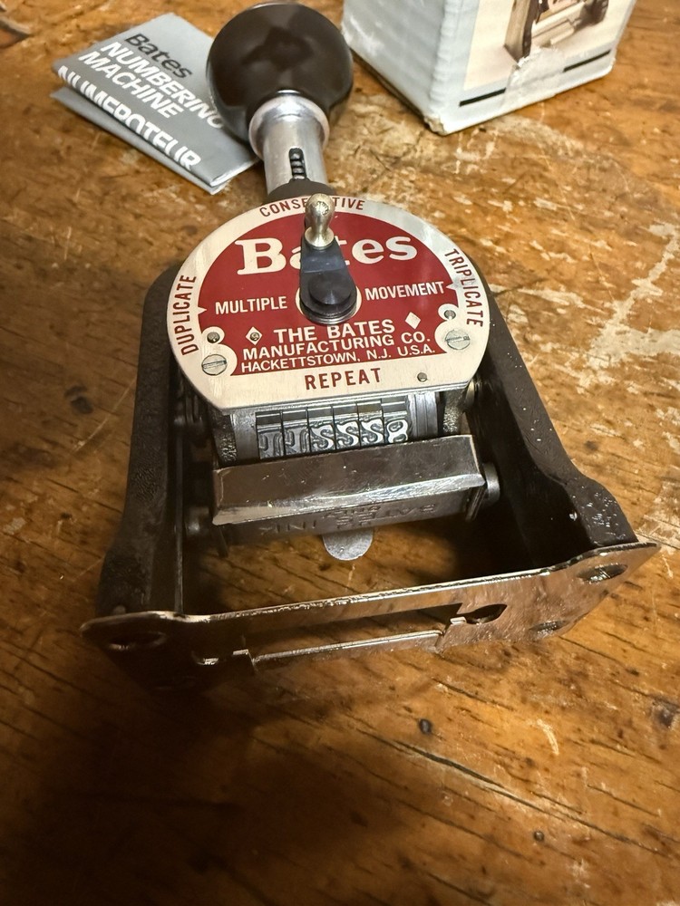 Vintage Bates Multi Movement 6 Wheel Numbering Machine Stamp 4 Function NOS