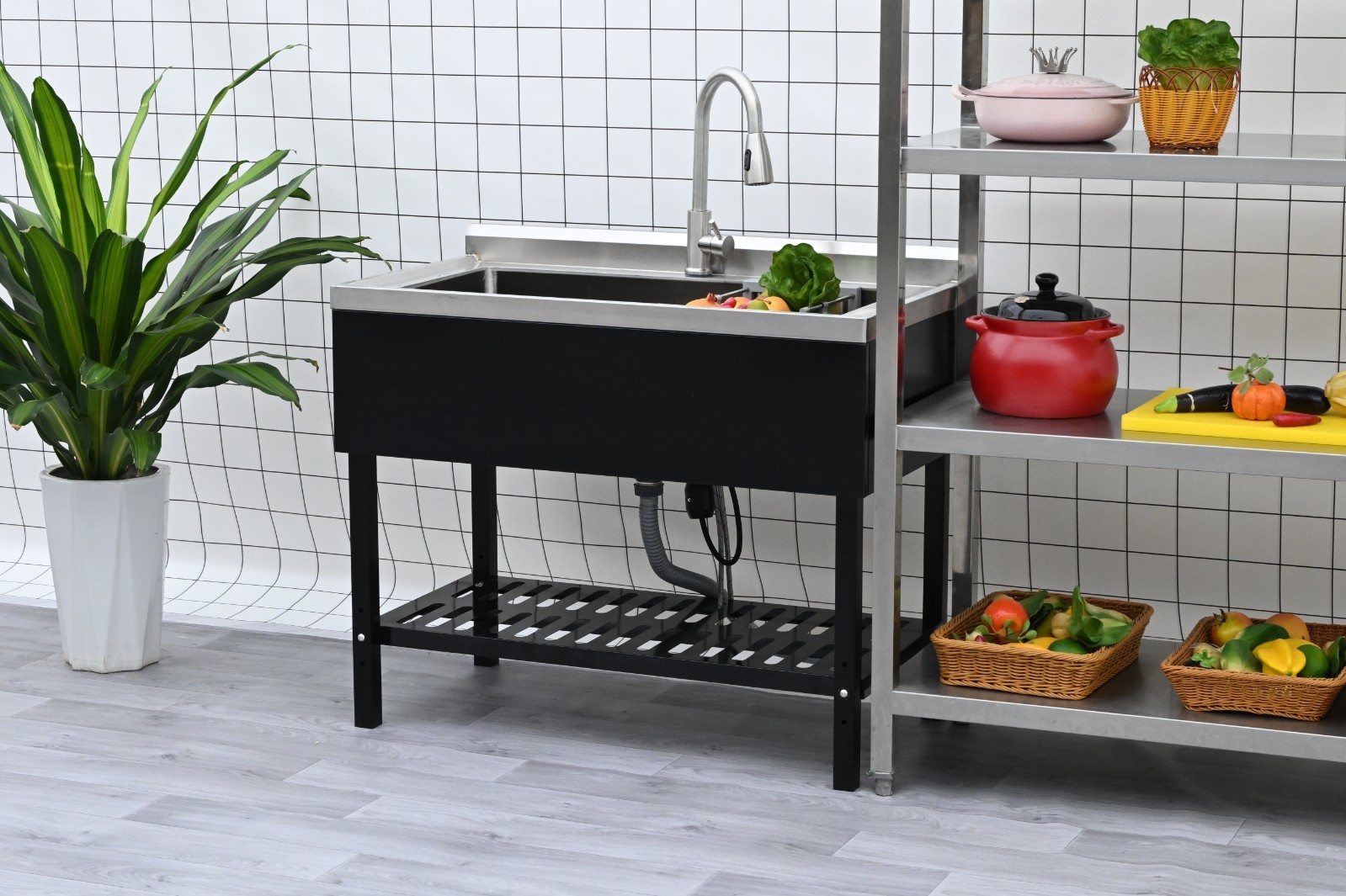 40" Balck Free Standing Commercial Stainless Steel Kitchen Utility Sink