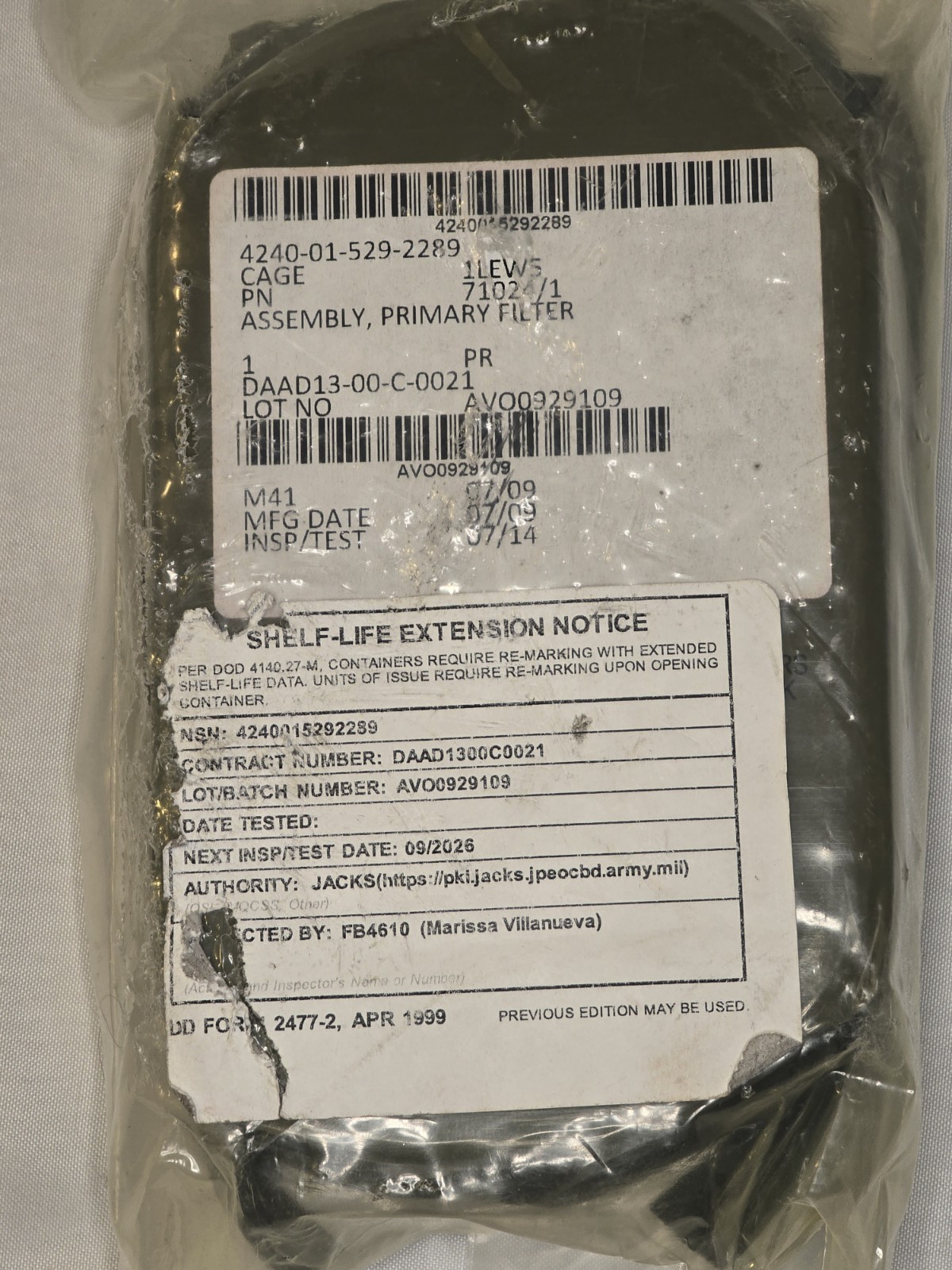 USGI Avon M41 Gas Mask Filter - Factory Sealed. 4240-01-529-2289