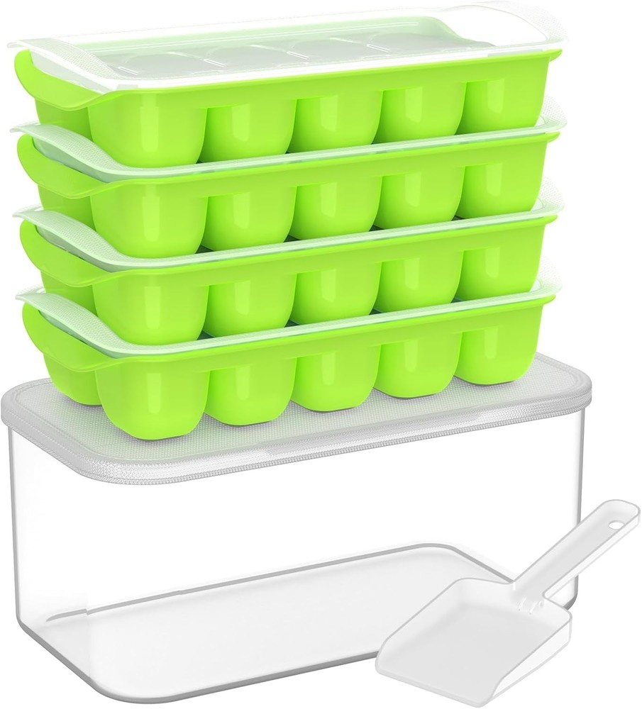 4 Pack Stackable Silicone Ice Cube Trays with Lids - BPA Free & Dishwasher Safe