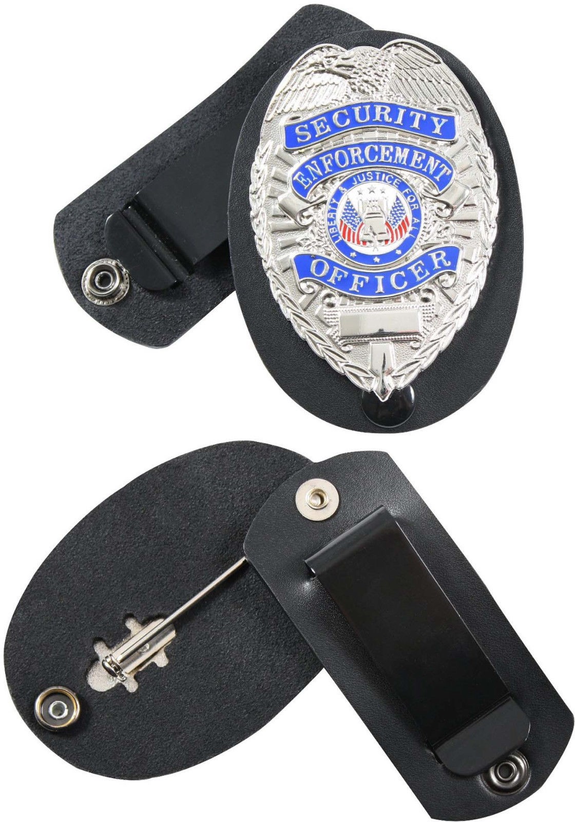 Black Leather Clip-On Swivel Snap Badge Holder