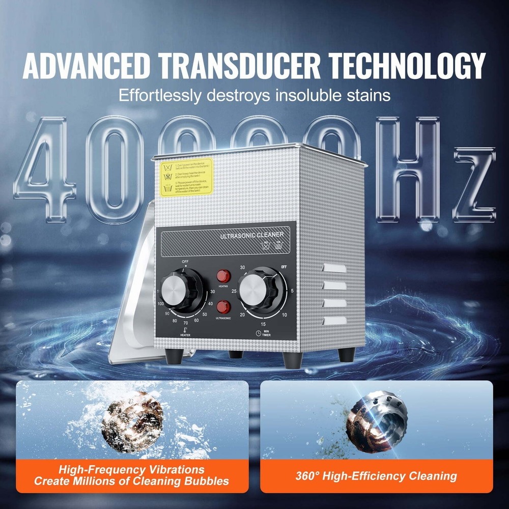2L Ultrasonic Cleaning Device with Heating Function Timer & Basket 60W Cleaning