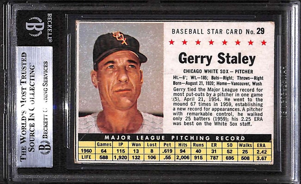 1961 Post 29 Gerry Staley Box BGS Auto Autographed BAS Authentic C99547