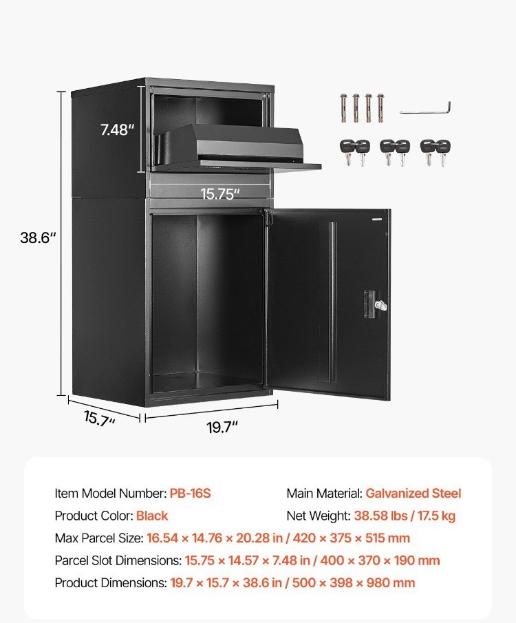 Parcel Mailbox Package Delivery Boxes for Outside 38.6 in Anti-Theft Lockable