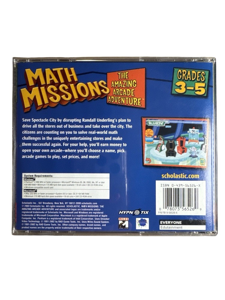 Math Missions Amazing Arcade Adventure CD-ROM Scholastic Grades 3-5 PC Mac