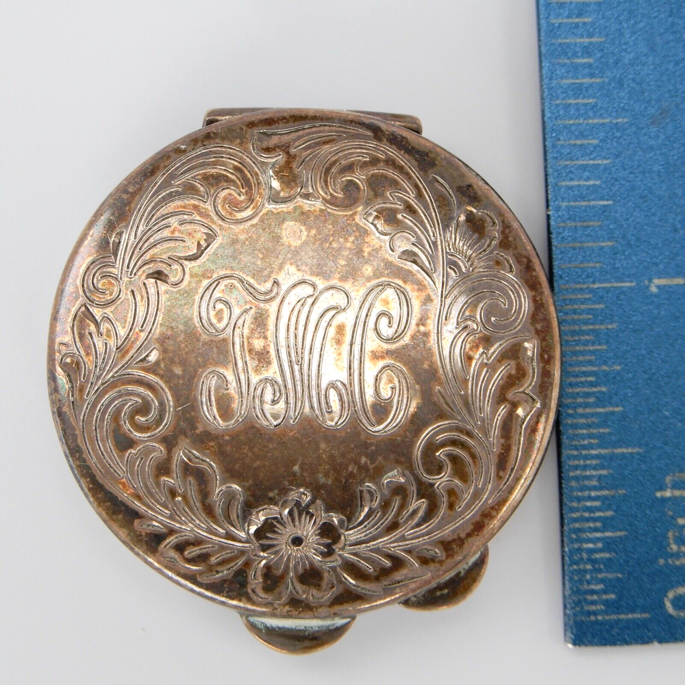 MONO Engraved "TMC" Round Solid STERLING Silver Compact Pill Box Pot 1.5" - 22g