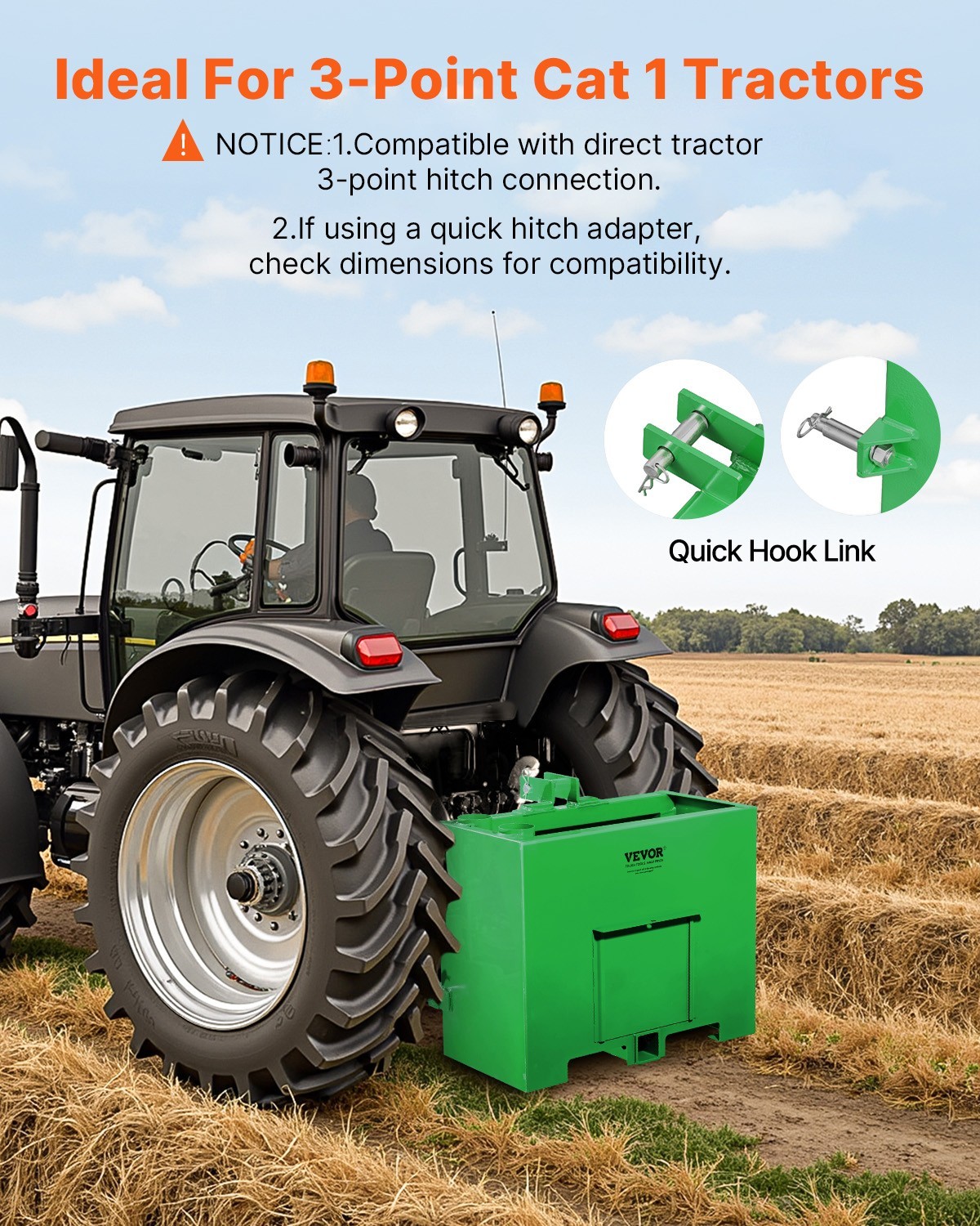 VEVOR Ballast Box 3 Point Category 1 Tractor Quick Tach Hitch Counterweight