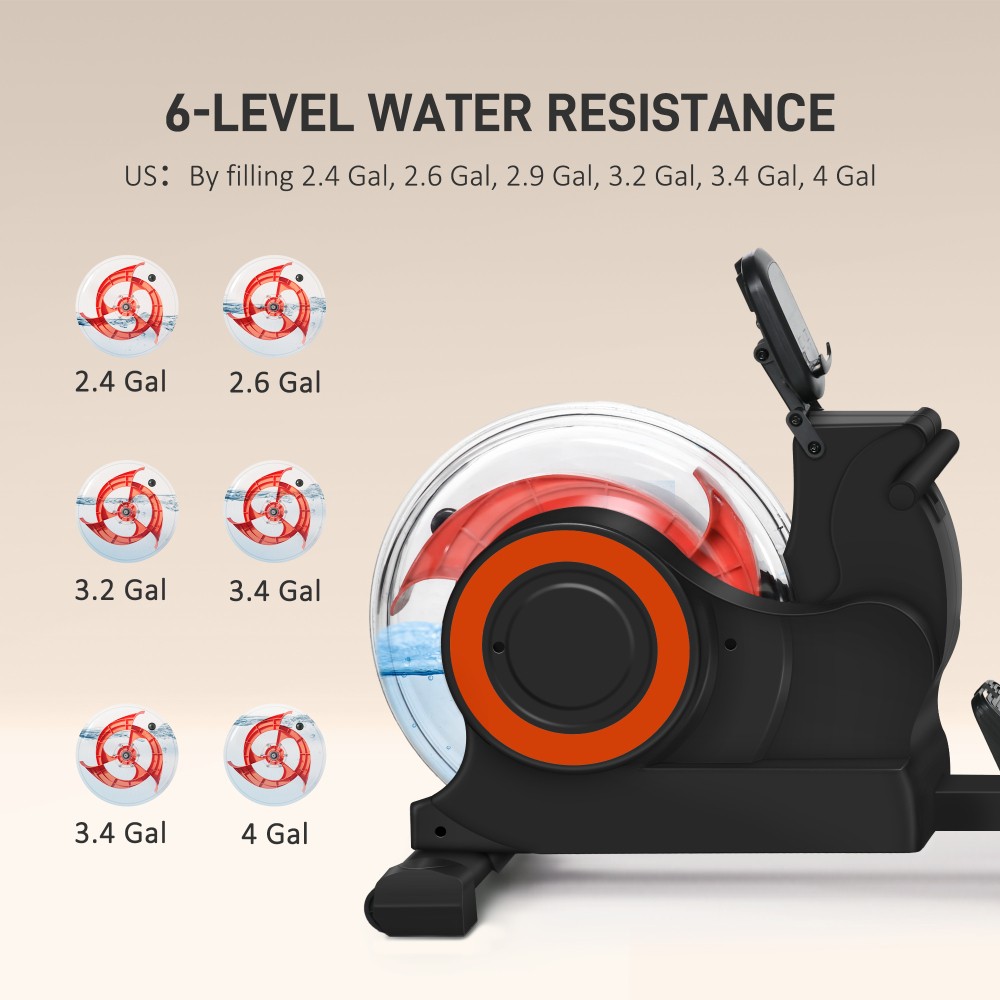 Folding Water Rower Machine w/ LCD, Adjustable Resistance & Wheels