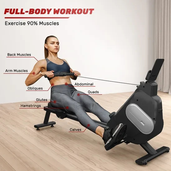 15-Level Adjustable Resistance Magnetic Rowing Machine LCD Display