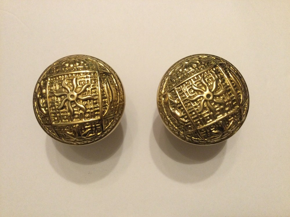 Pair Of Antique  Looking Brass Embossed Door Knobs