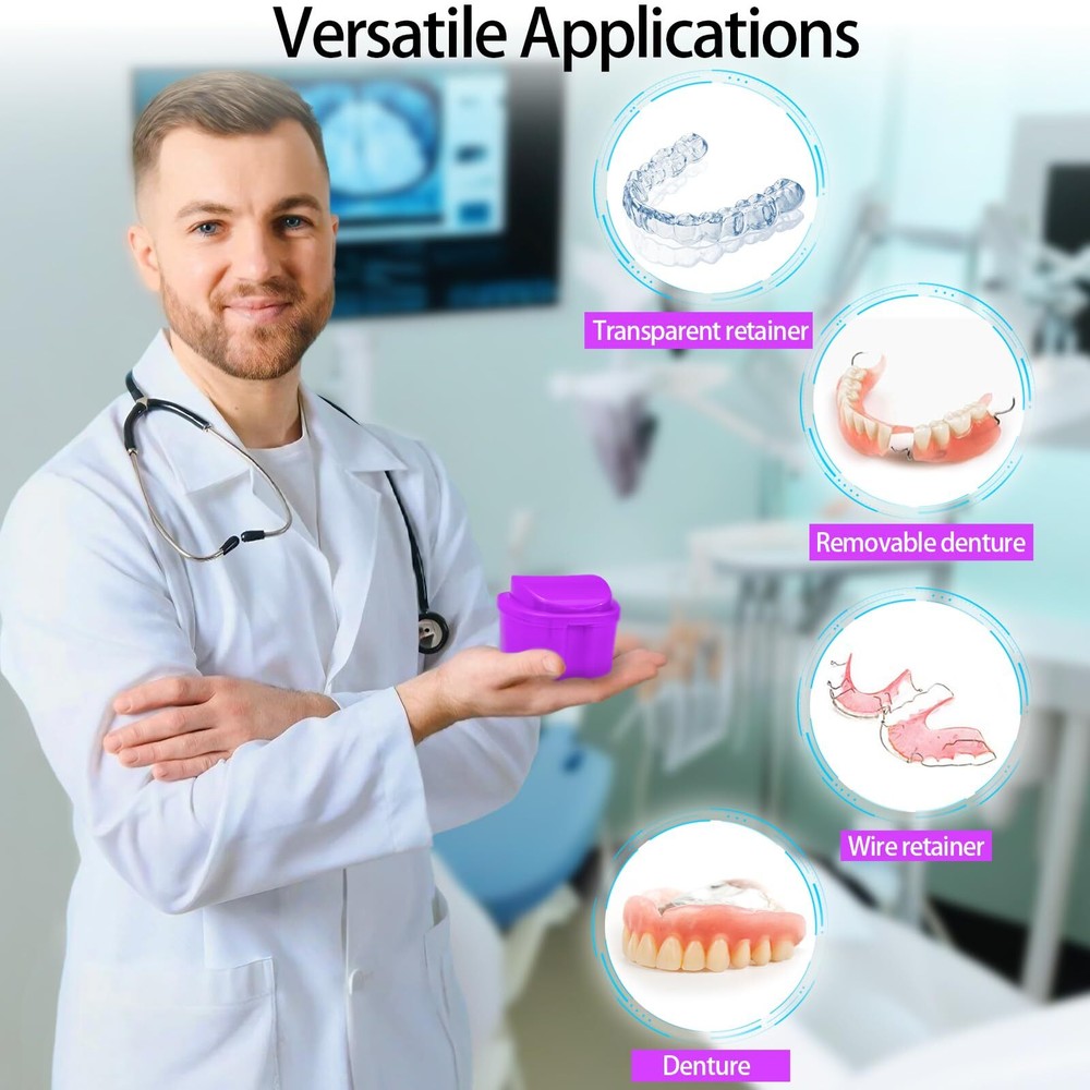 Denture Cleaning Cup with Brush Case Container Denture Storage Retainer Holder