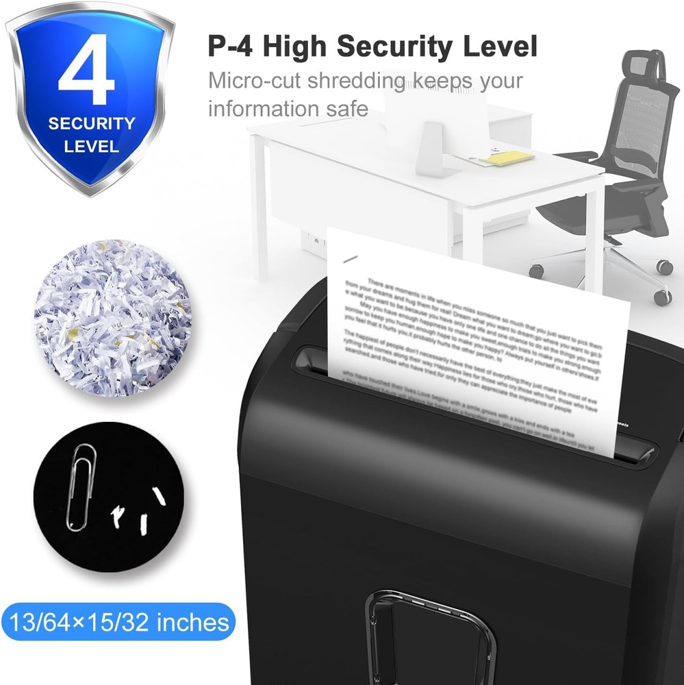 6-Sheet Micro-Cut Paper Shredder P-4 High-Security Home & Small Office Use