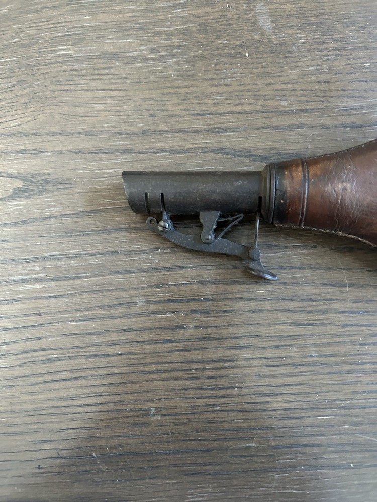 Vintage Powder Flask Brass & Leather Embossed for Muzzleloader Black Powder