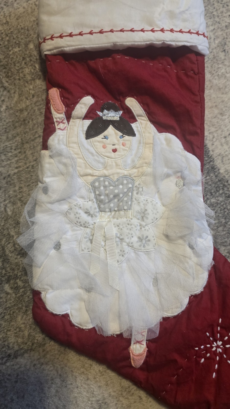 Pottery Barn Kids Quilted Brunette Ballerina Gingham Christmas Stocking 20 Inch