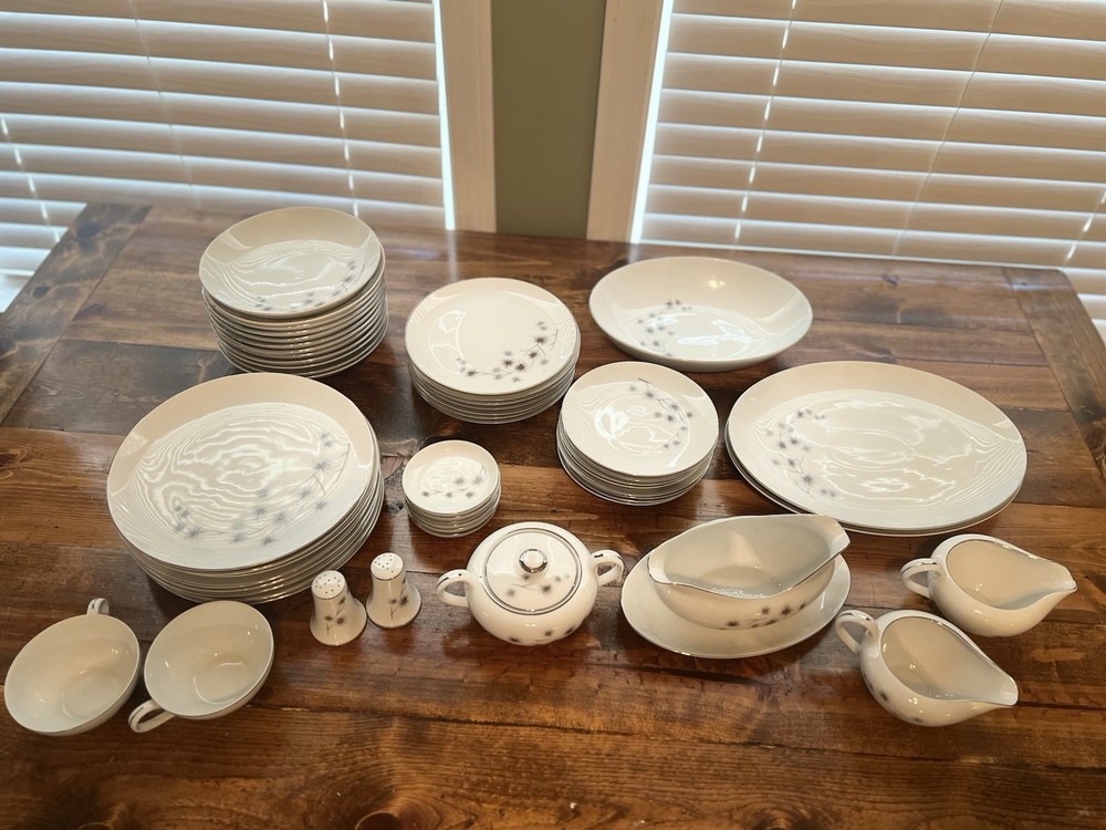 Beautiful 57 Piece Platinum Starburst Dinnerware By Creative