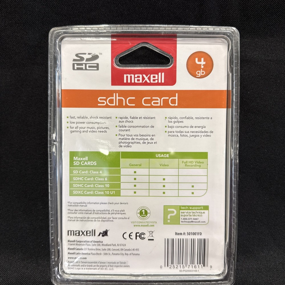 Maxell 4GB Class 4 MaxData SDHC SEALED Card Memory Card (RC)