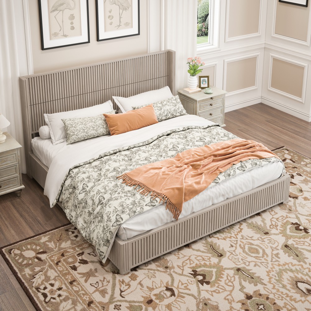 King Platform Bed Frame w/ Solid Wood Headboard, Easy Assembly