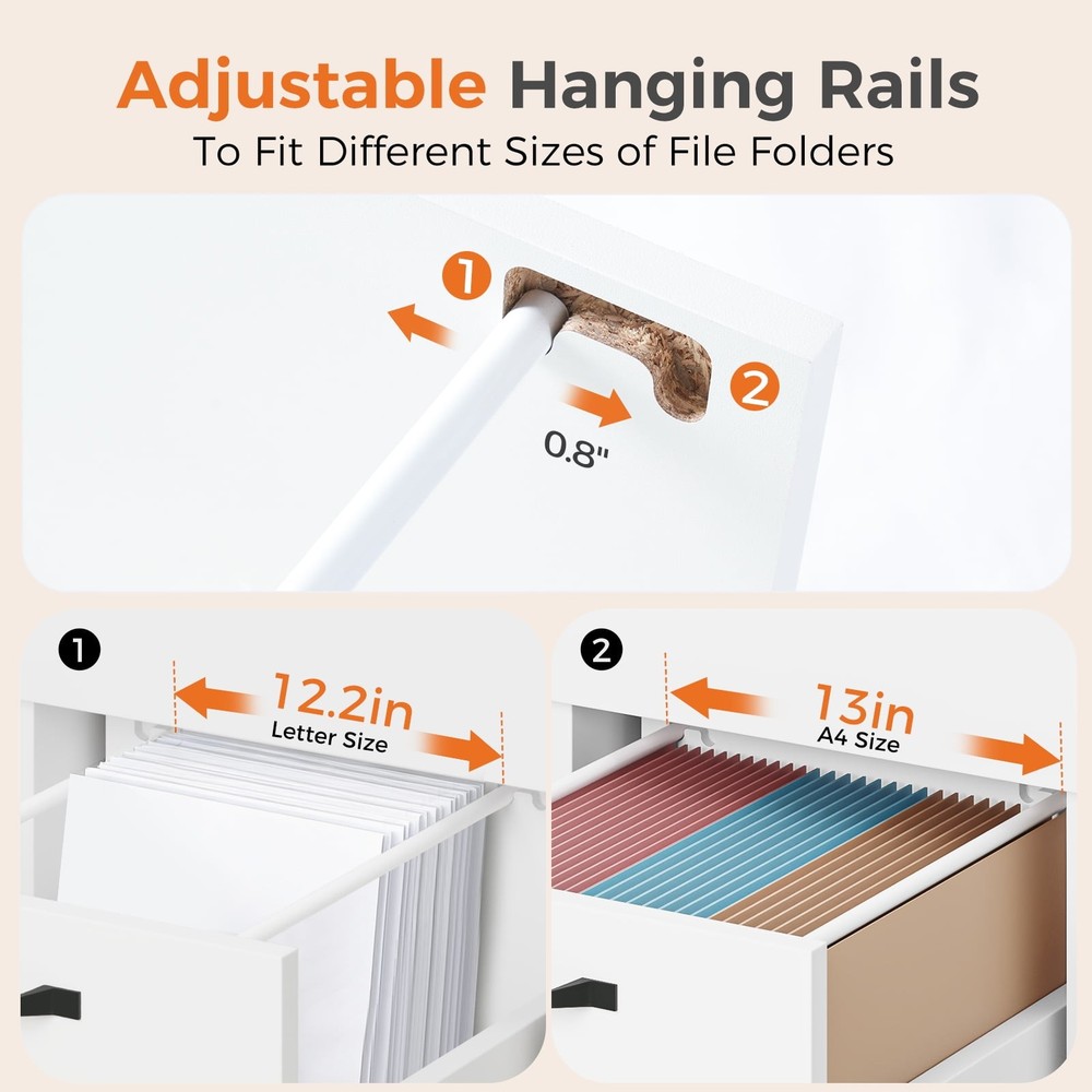 2-Drawer Rolling File Cabinet with Lockable Wheels, Printer Stand with Storage