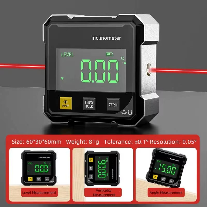 4-Side Magnetic Digital Angle Gauge with Laser Electronic Protractor Horizontome
