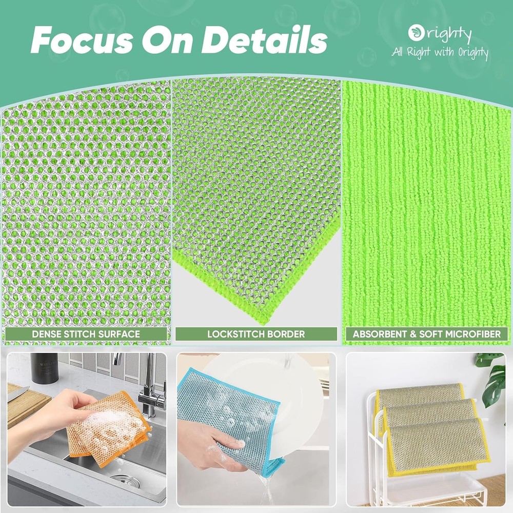 Multipurpose Wire Dishwashing Rag 12 Pcs,Upgraded Double-Layer Non-Scratch7"x8"