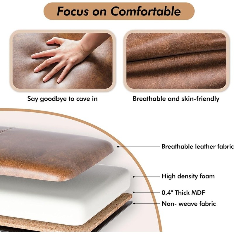 Upholstered Storage Bench Multi-Functional Ottoman Shoe Change Seat Wood Frame
