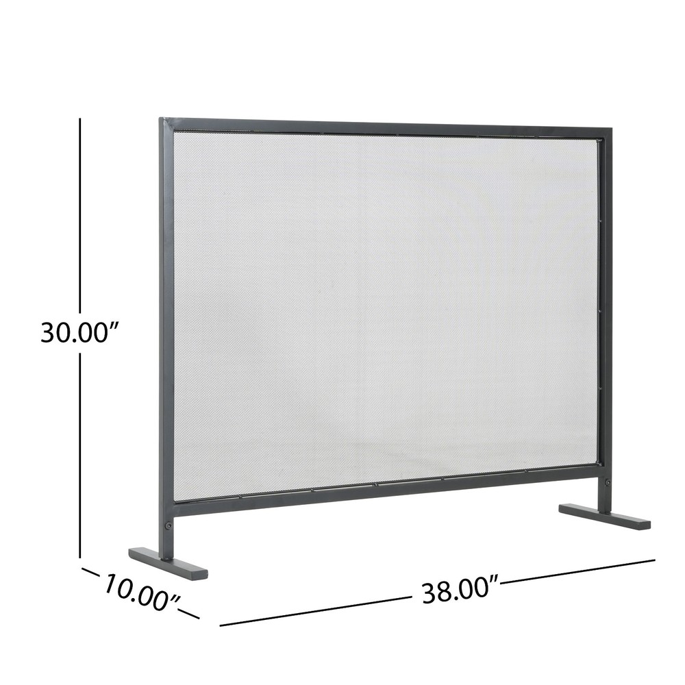 1-Panel Black Iron Fireplace Screen 38x30 Inch