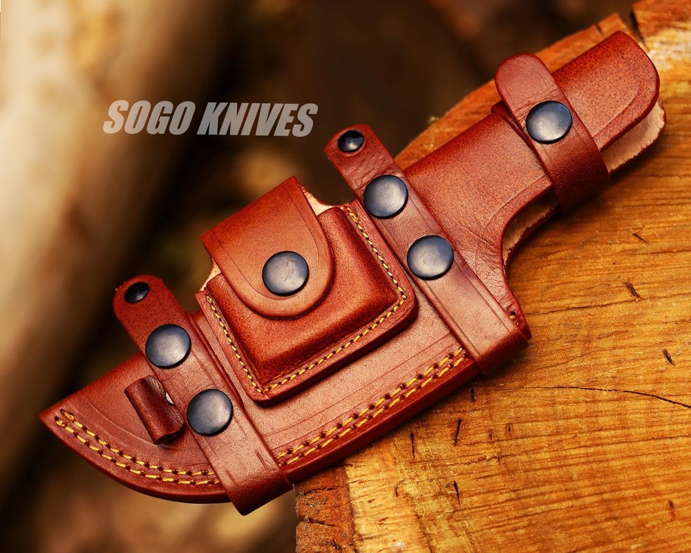 Horizontal Leather Sheath, Tooled Leather Sheath, Leather Tracker Knife Sheat...
