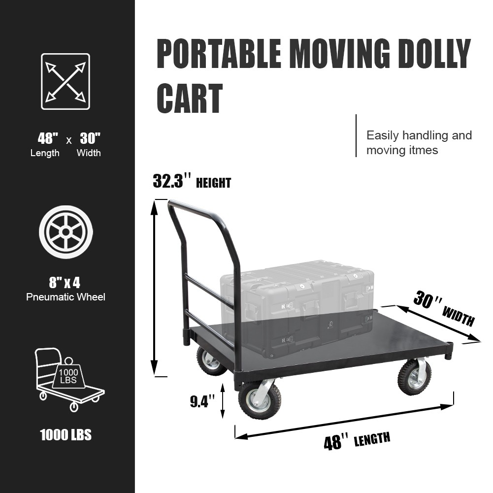 48"x 30" Portable Dolly Steel Platform Truck Industrial Push Cart1000lb Capacity