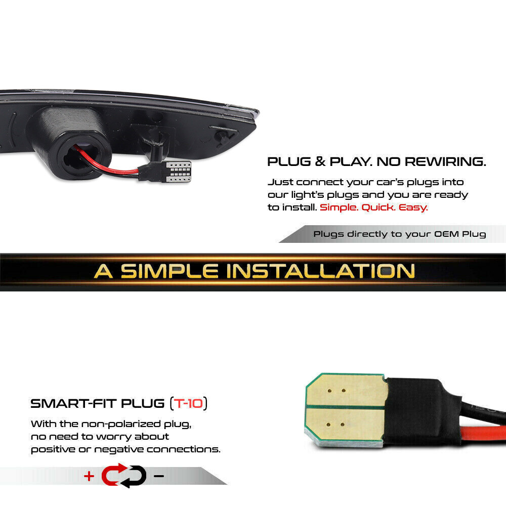 4X Smoke Full White LED Side Marker Light Fender Lamp For 2016-2023 Chevy Camaro