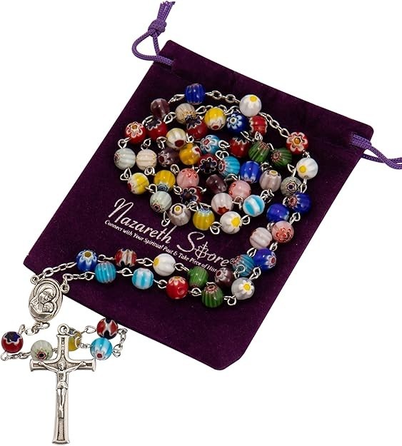Murano Glass Beads Millefiori Rosary Necklace Colorful Beaded Women Men Rosario